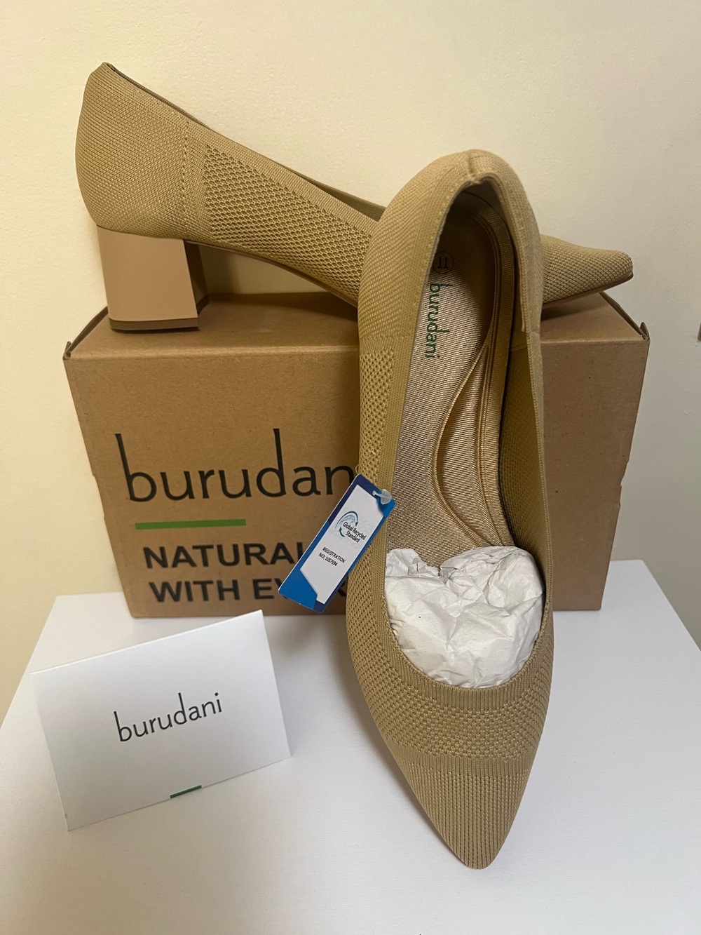 Burudani Women's Pointed Block Heel Pumps in Tan